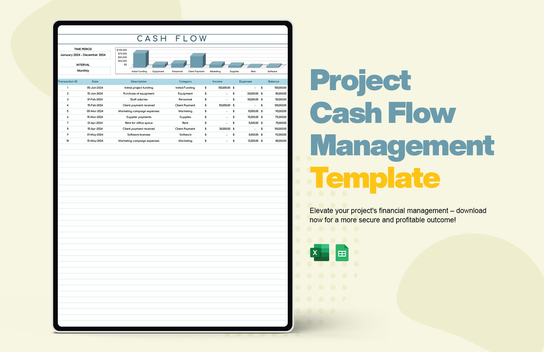 Free Project Cash Flow Management Template in Excel, Google Sheets