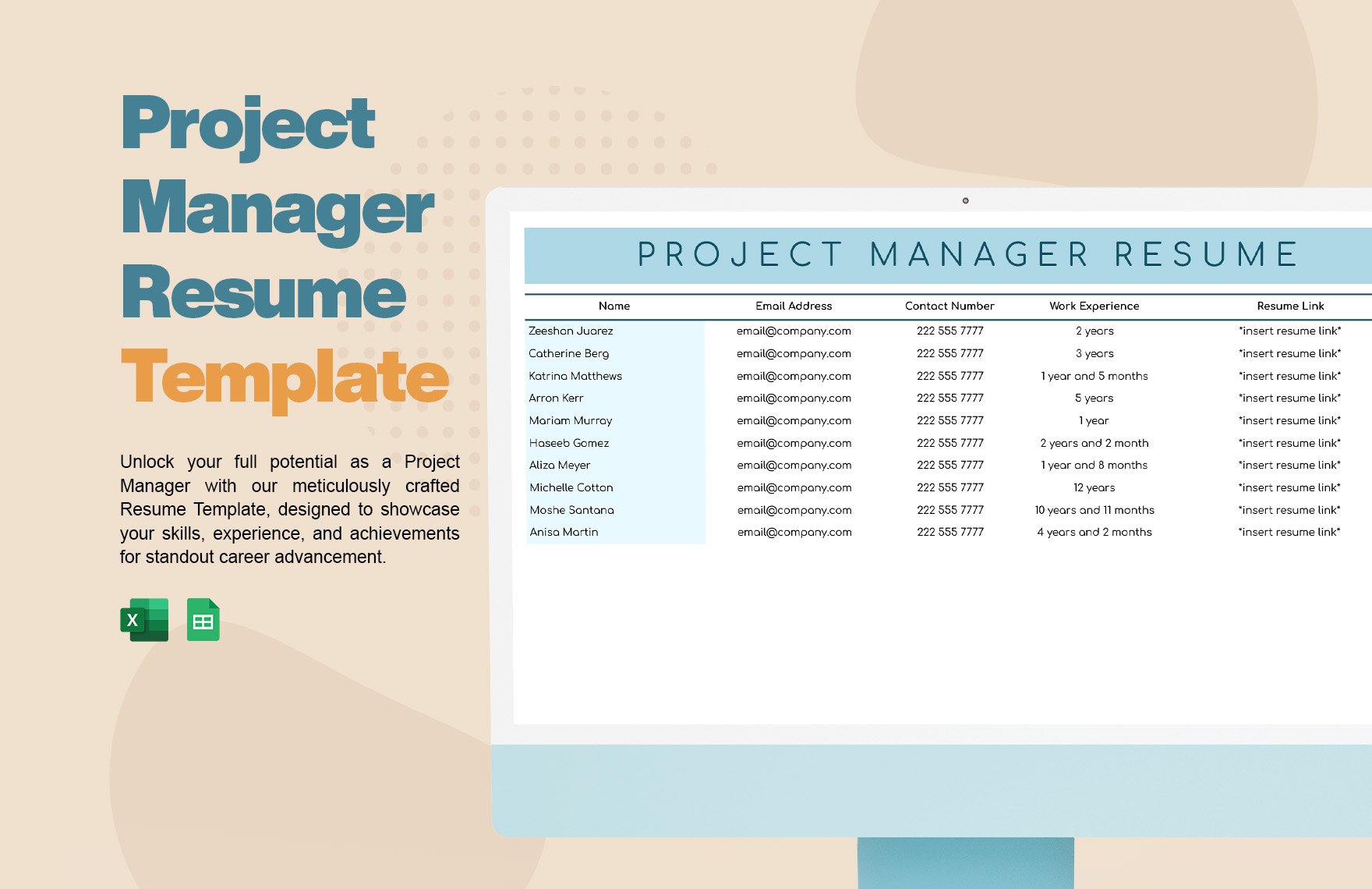 Free Project Manager Resume Template in Excel, Google Sheets