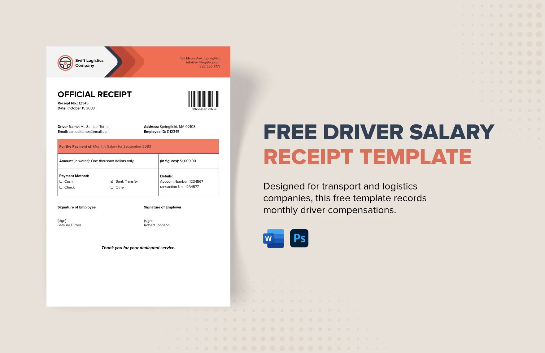 Driver Salary Receipt Template