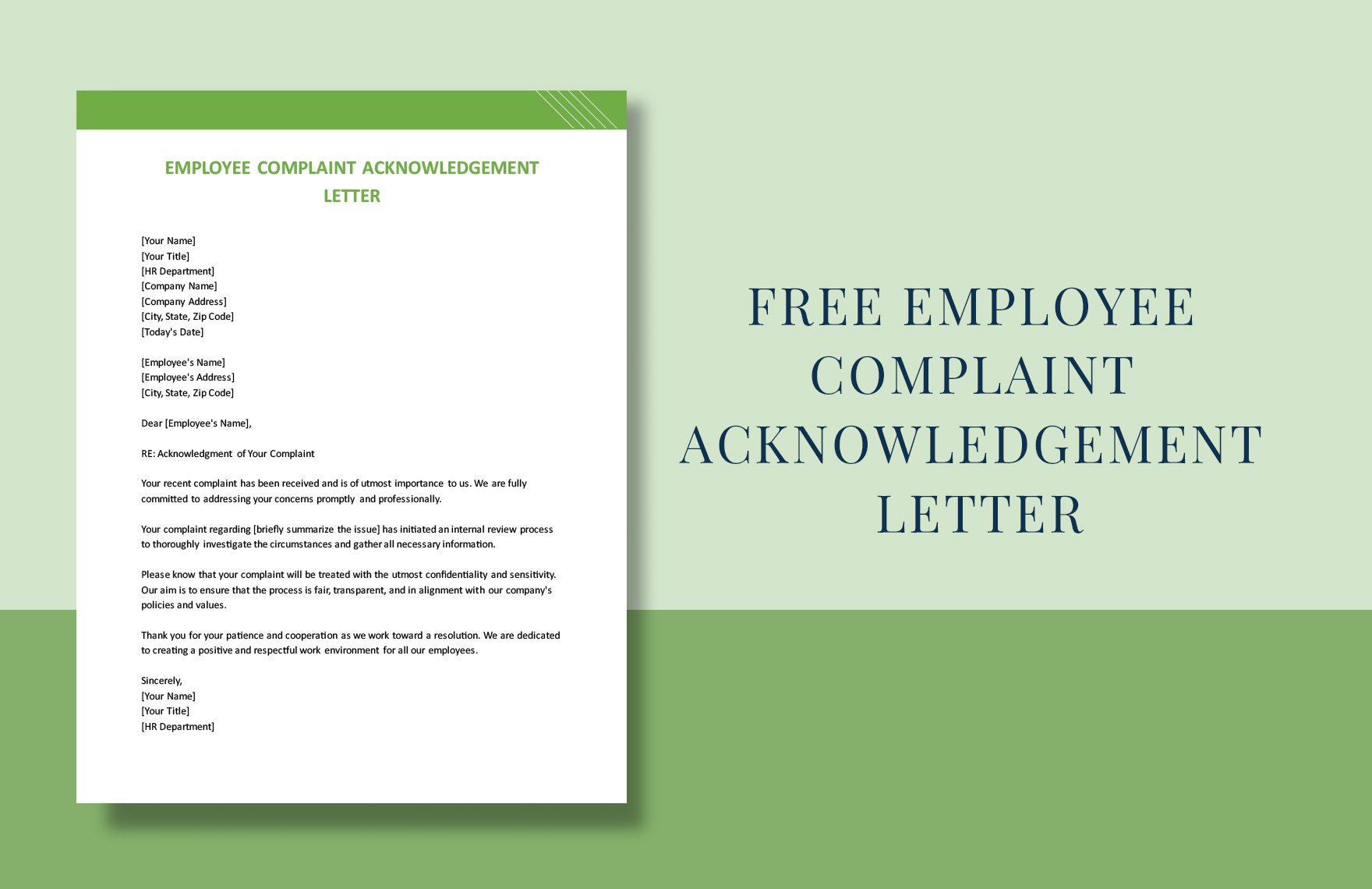 Employee Complaint Acknowledgement Letter