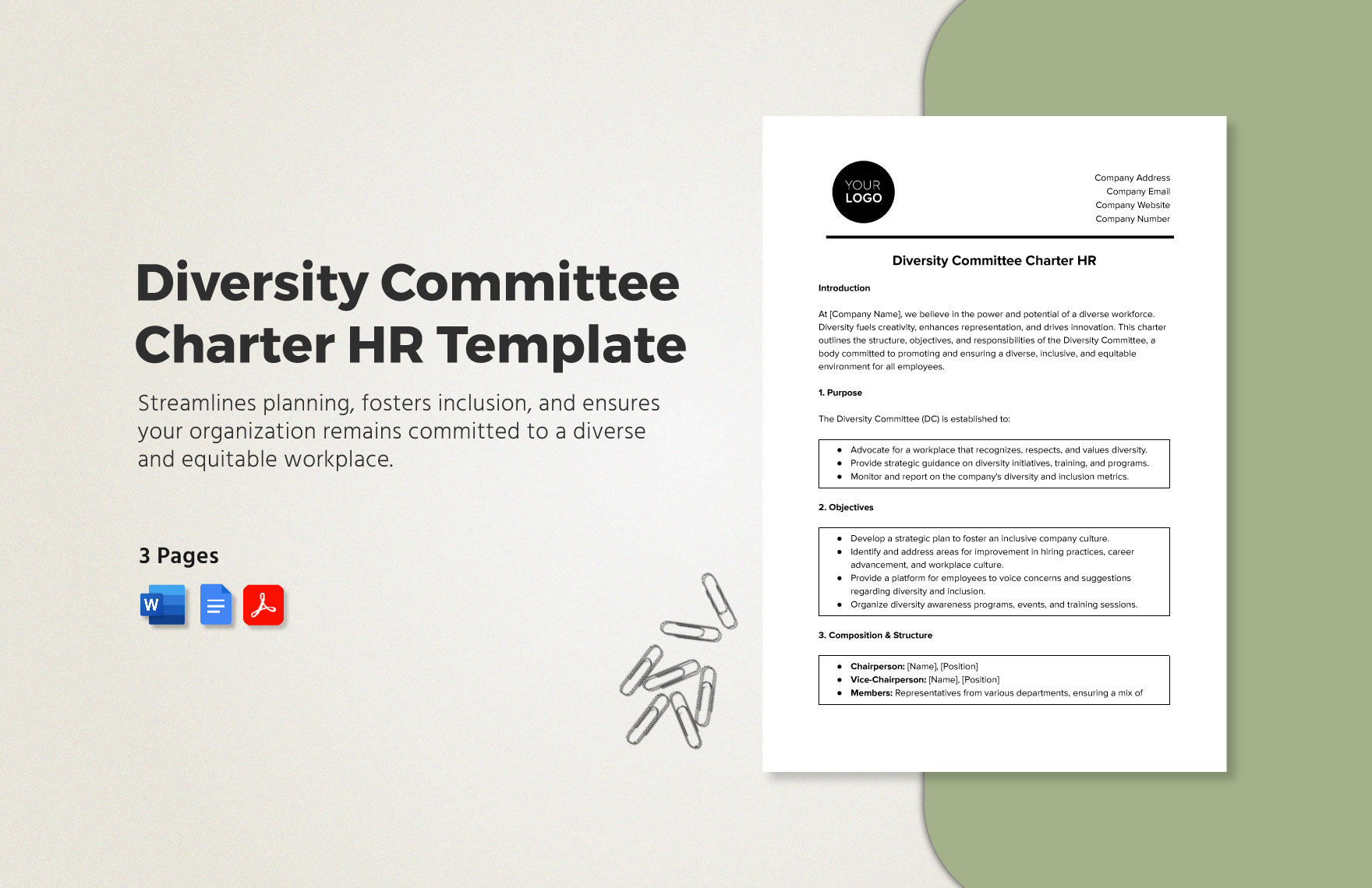 Diversity Committee Charter HR Template in Word, Google Docs, PDF