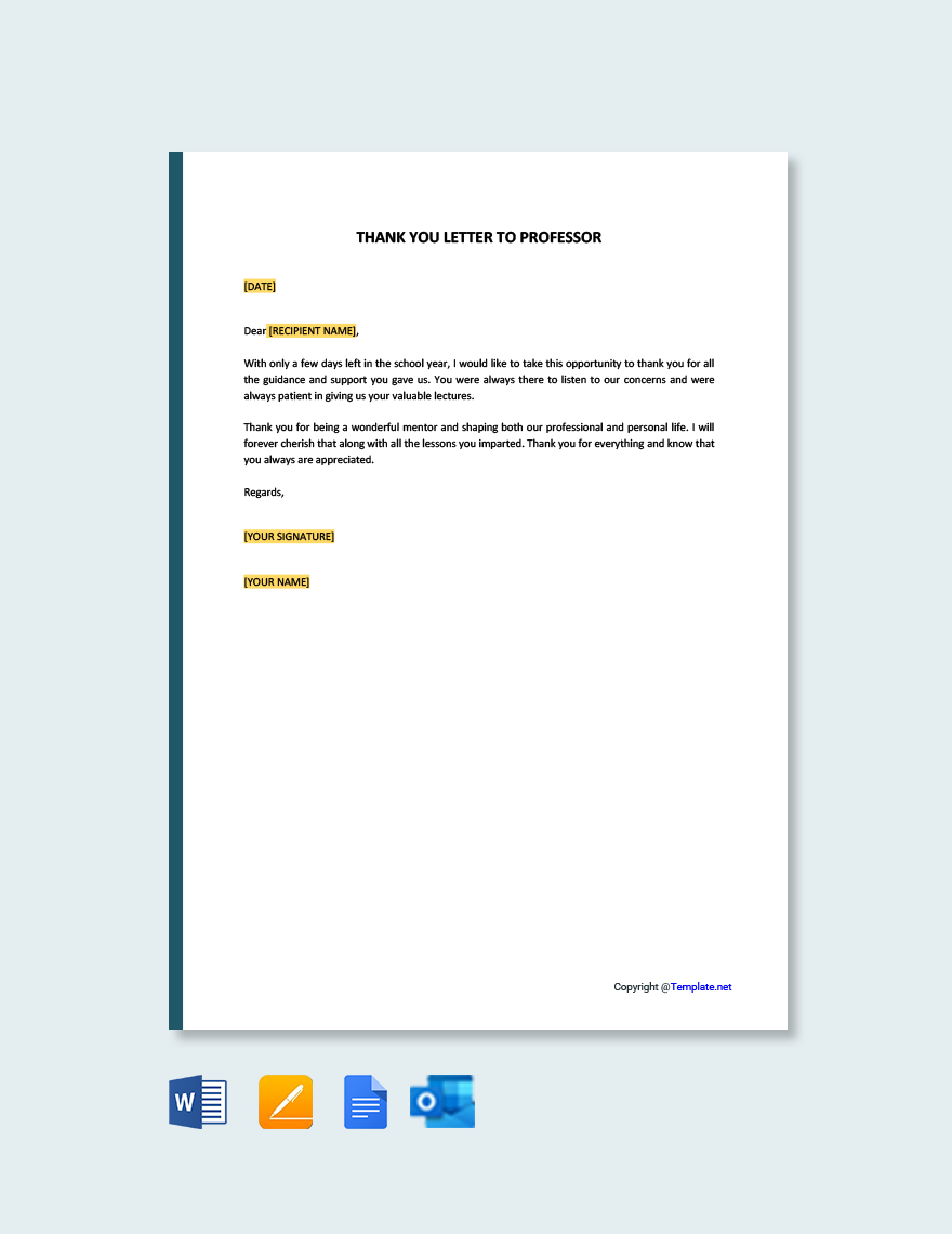 Thank You Letter To Professor in Google Docs, Pages, Word, Outlook, PDF - Download | Template.net