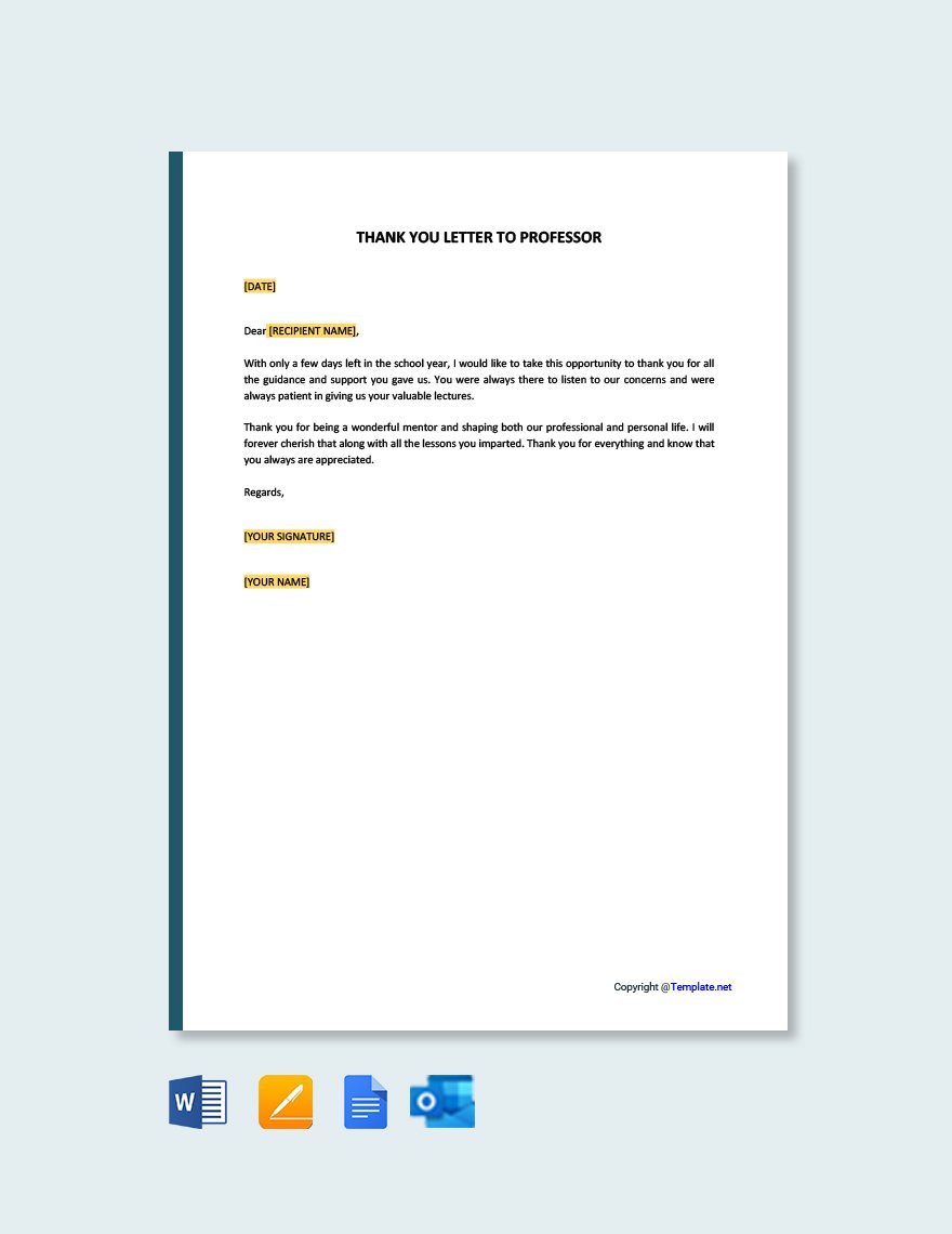 Thank You Letter To Professor Template Google Docs Word Template