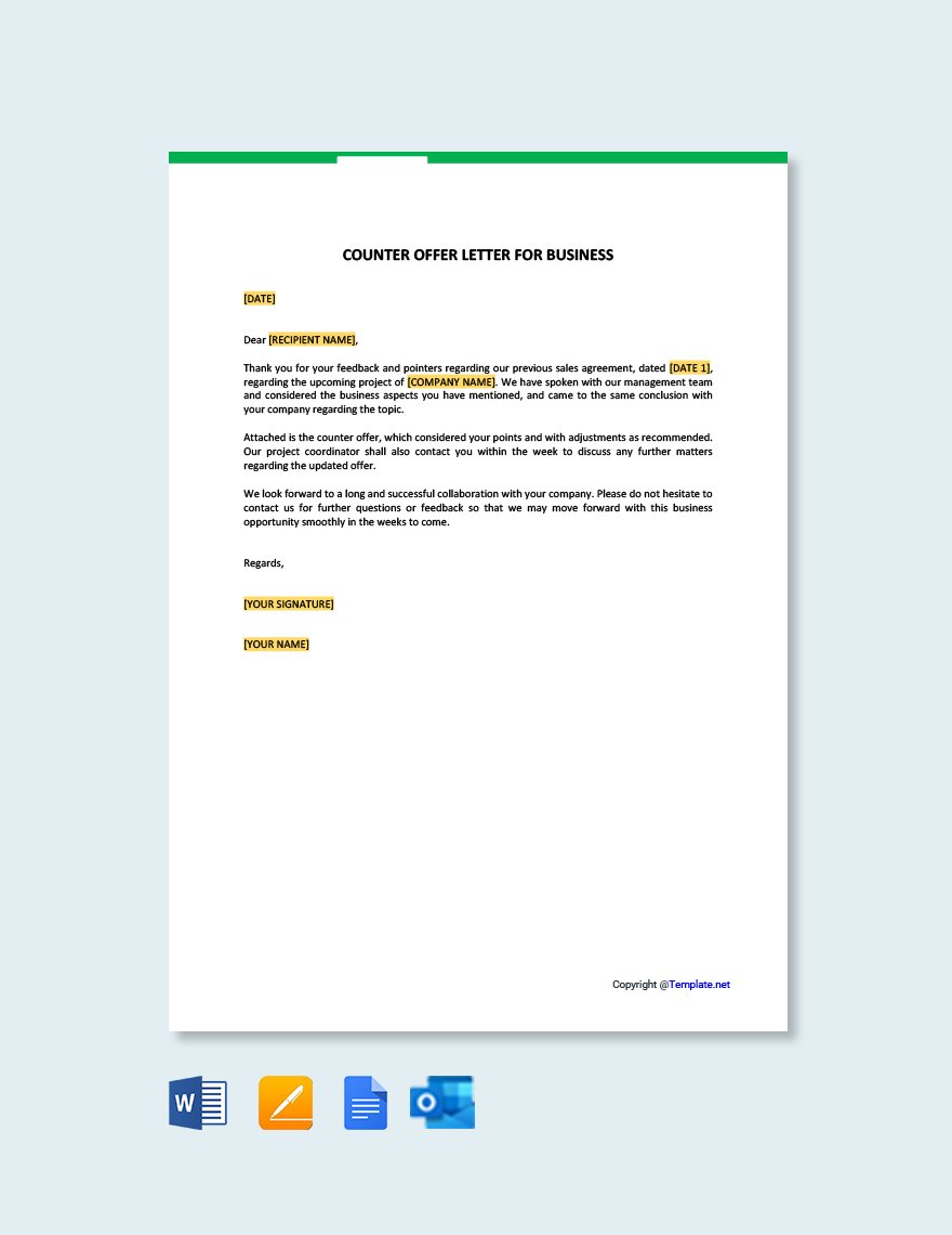 Counter Offer Letter for Business