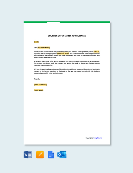 Counter Offer Letter Template for Business [Free PDF] - Word | Apple