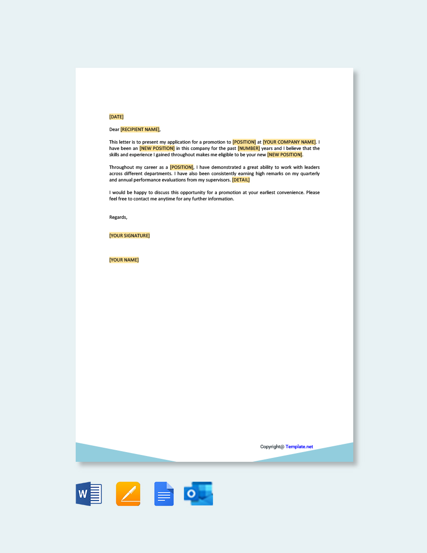 Self Recommendation Letter For Promotion In Google Docs Pages Outlook 