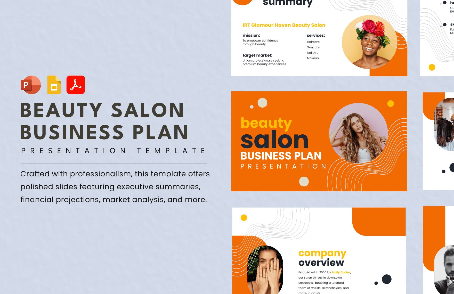 Beauty Salon Business Plan Presentation Template in PDF, PowerPoint, Google Slides