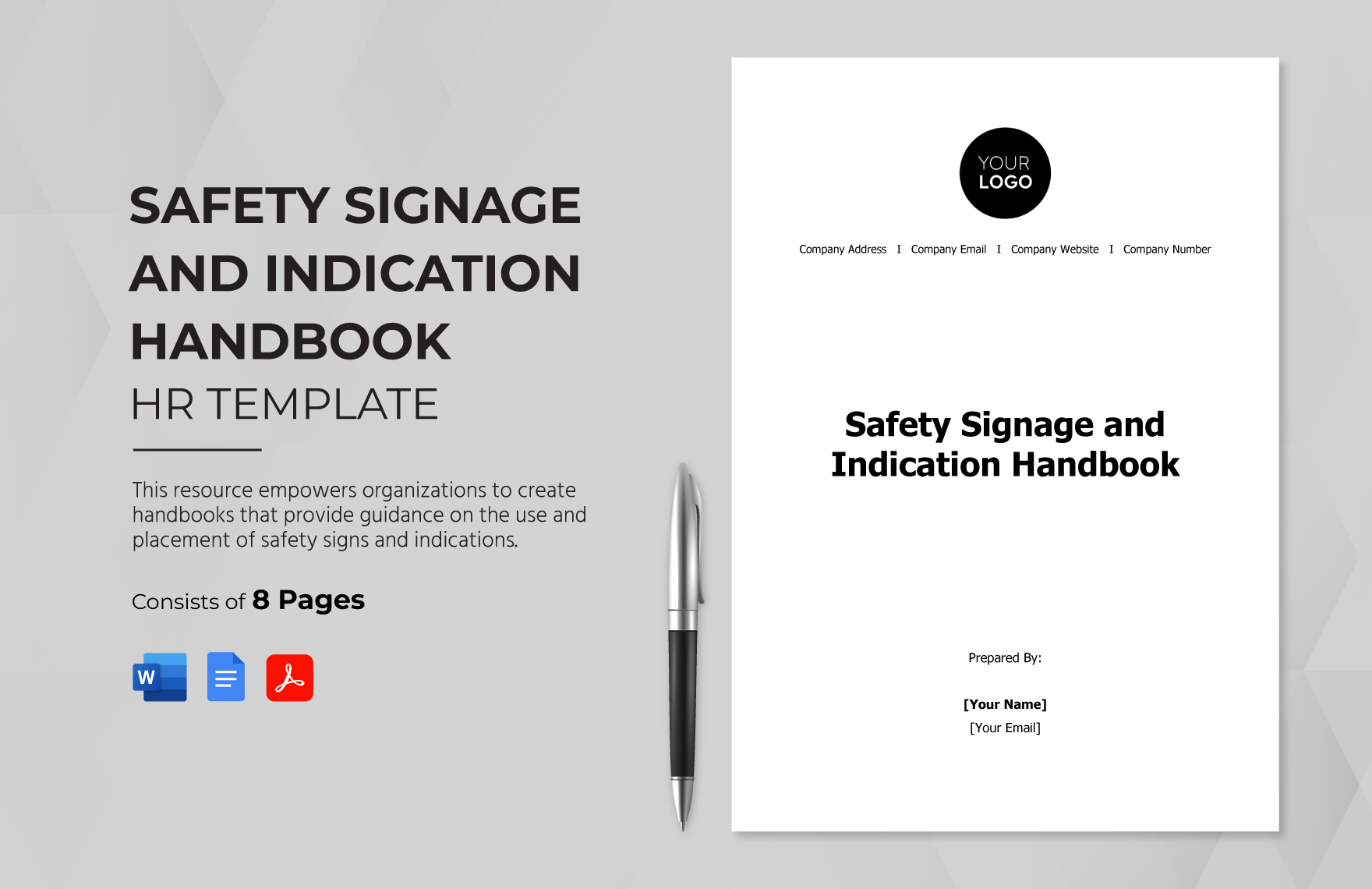 Safety Signage and Indication Handbook HR Template in Word, Google Docs, PDF