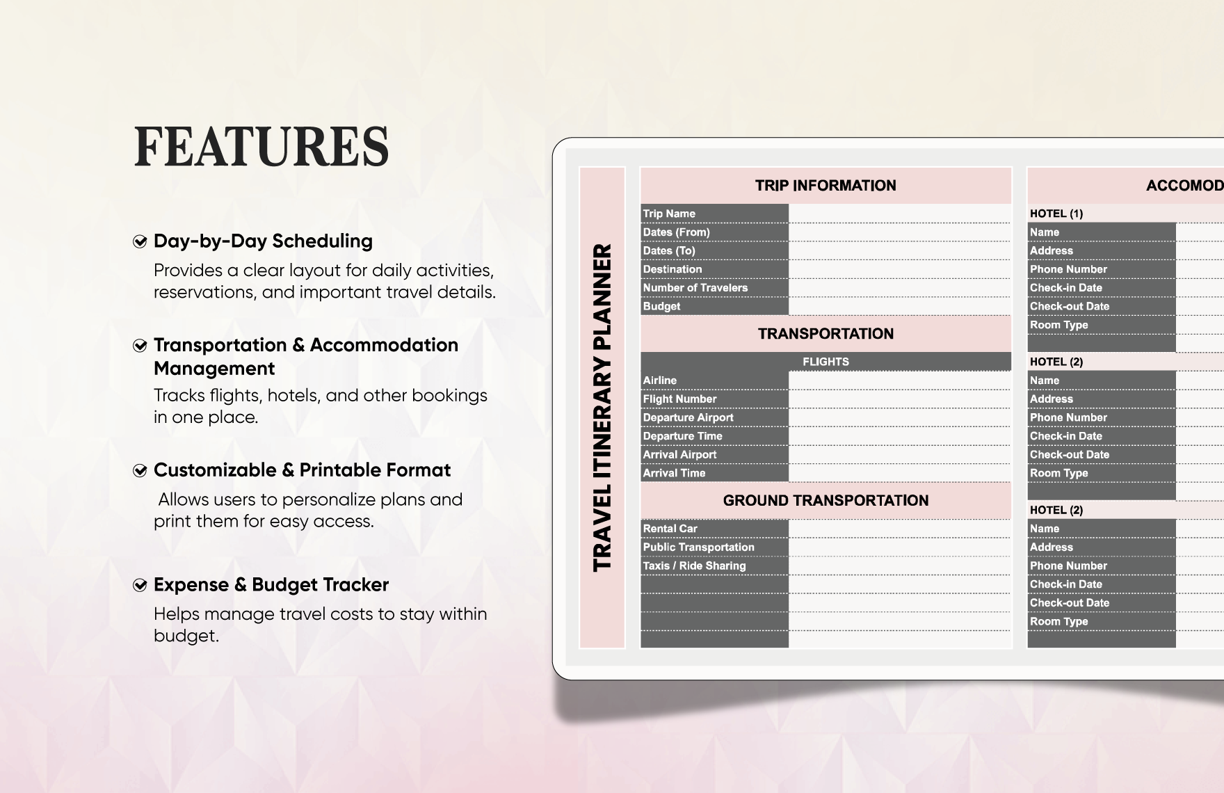 Travel Itinerary Planner Template