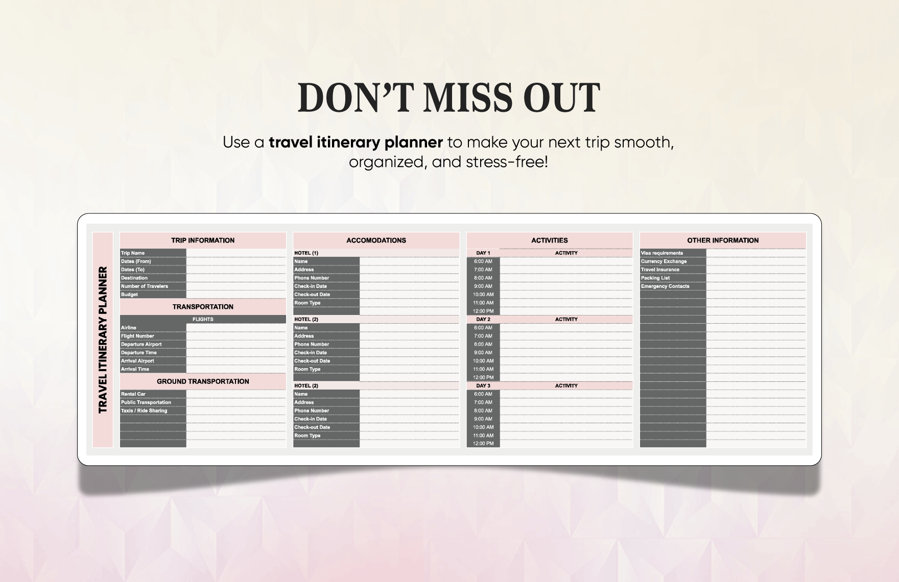 Travel Itinerary Planner Template