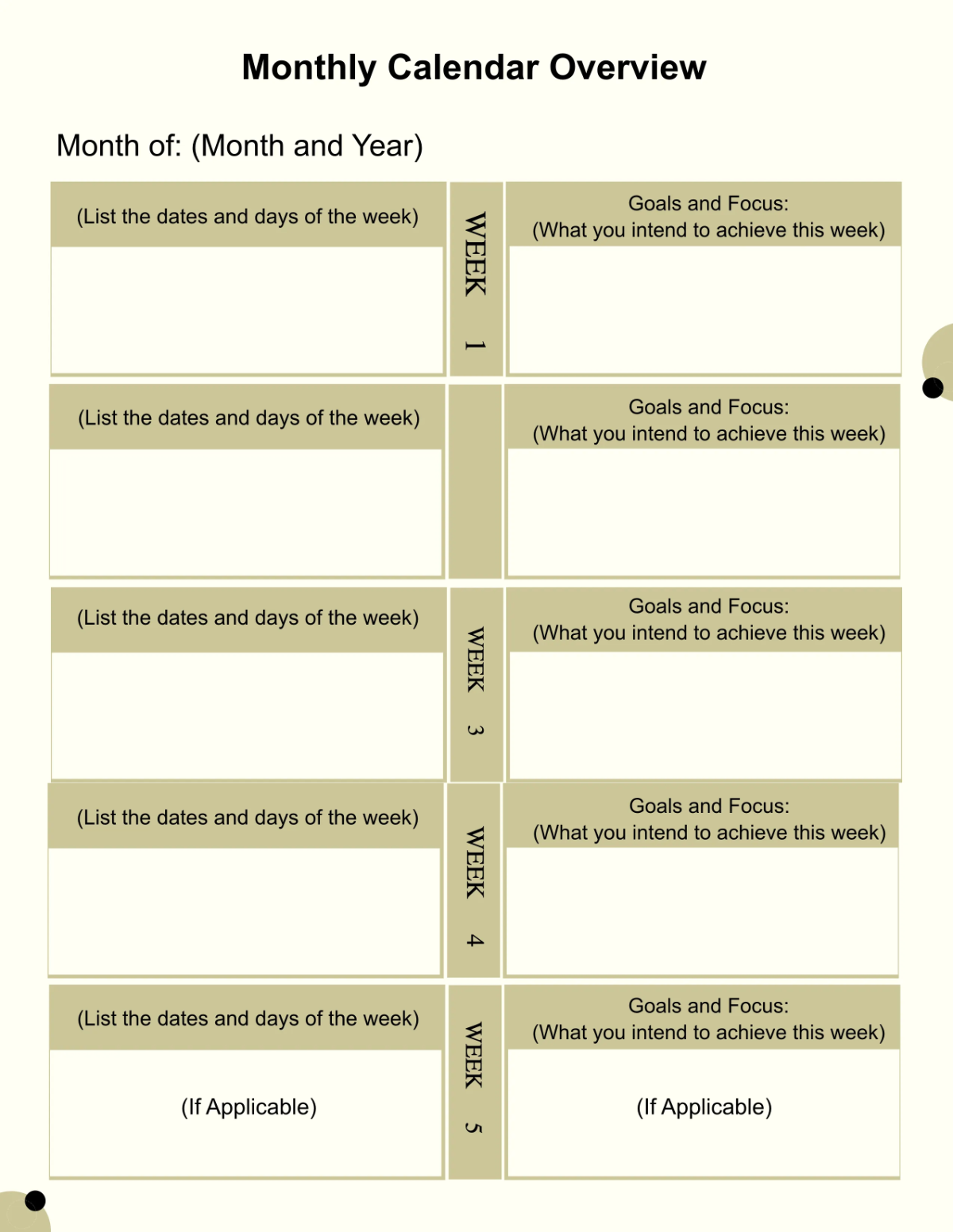 Free Monthly Planner Template to Edit Online