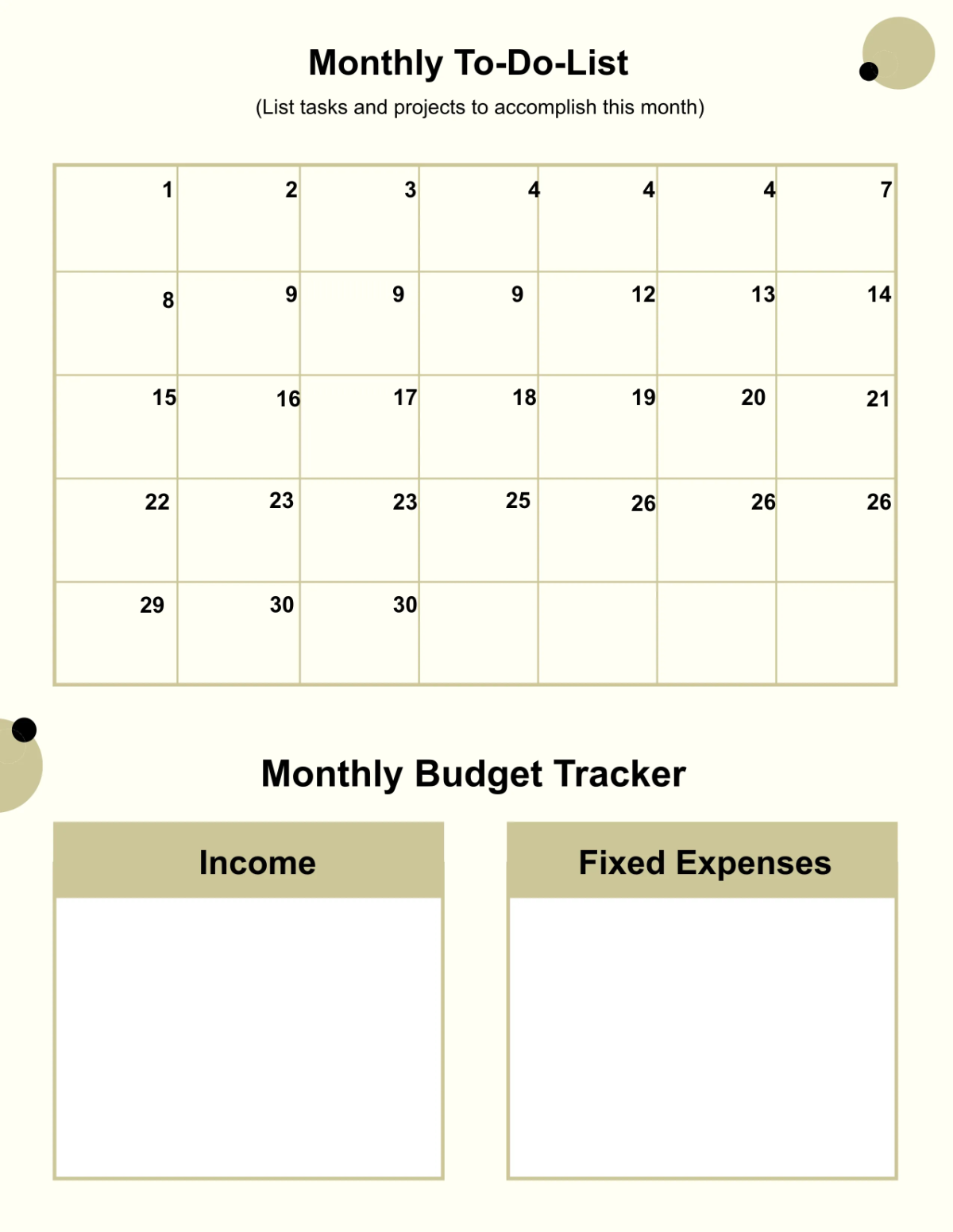 Free Monthly Planner Template to Edit Online