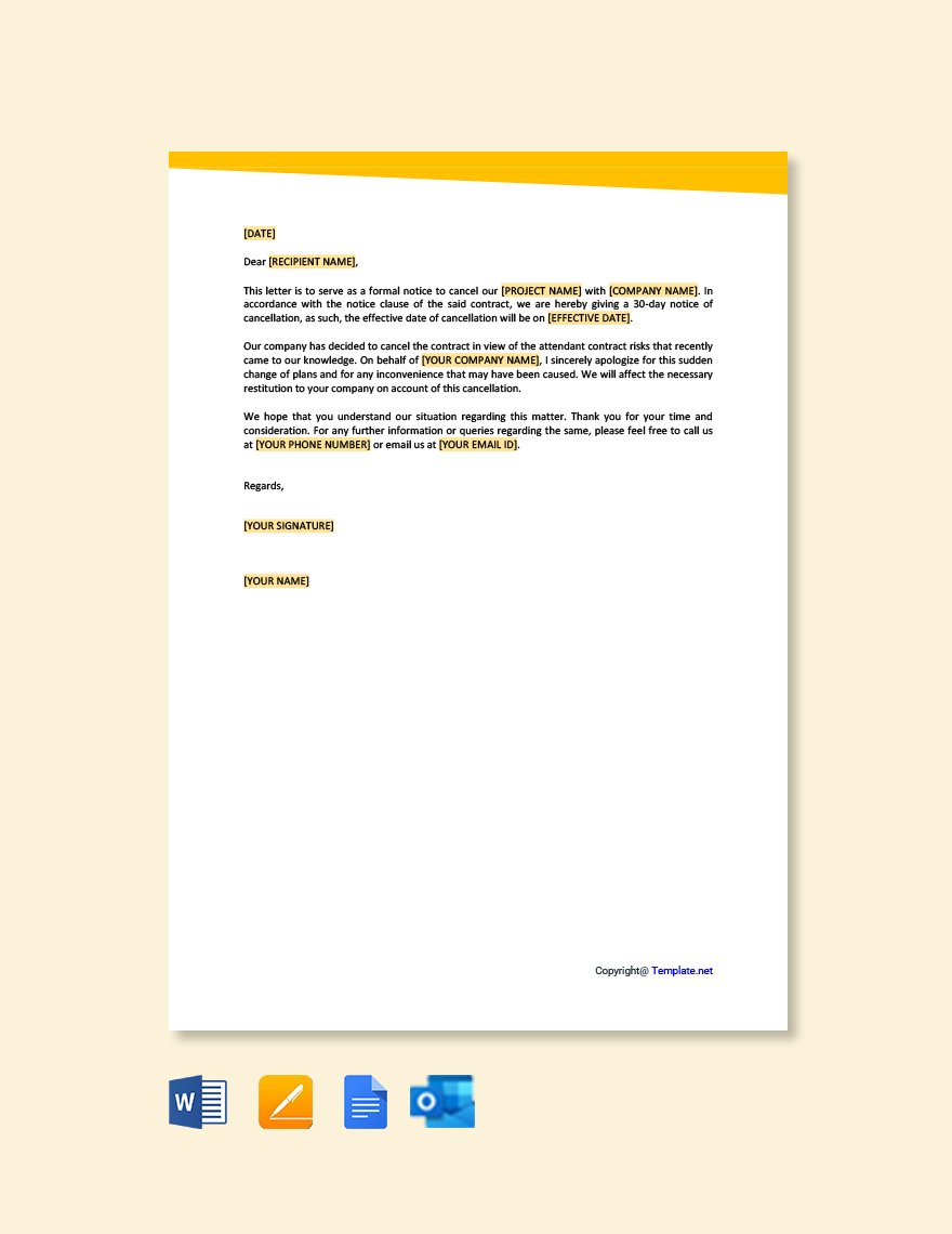 30 Day Notice of Cancellation Letter Template