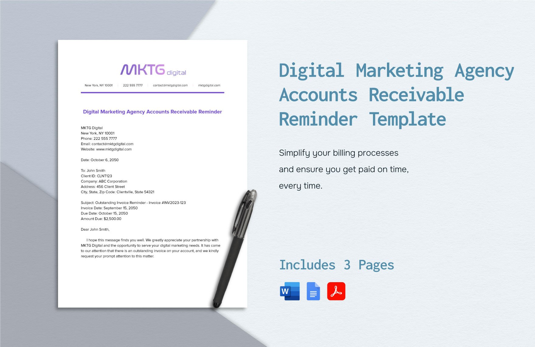 Digital Marketing Agency Accounts Receivable Reminder Template