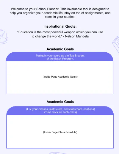 Free School Planner Template to Edit Online