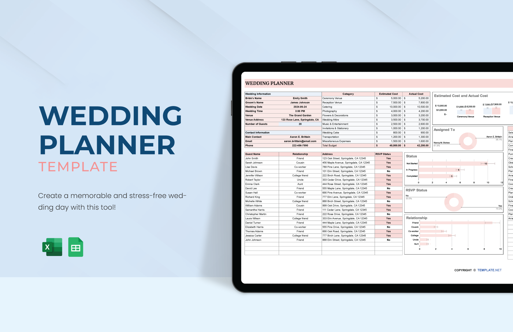 Wedding Planner Template in Excel, Google Sheets