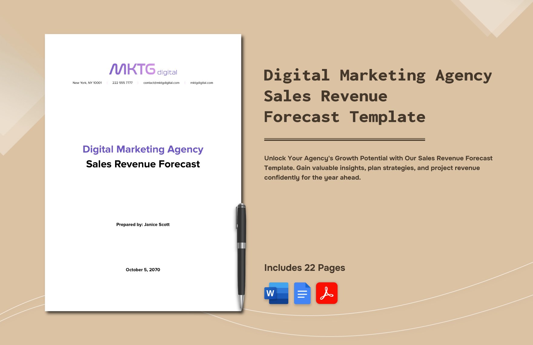 Digital Marketing Agency Sales Revenue Forecast Template