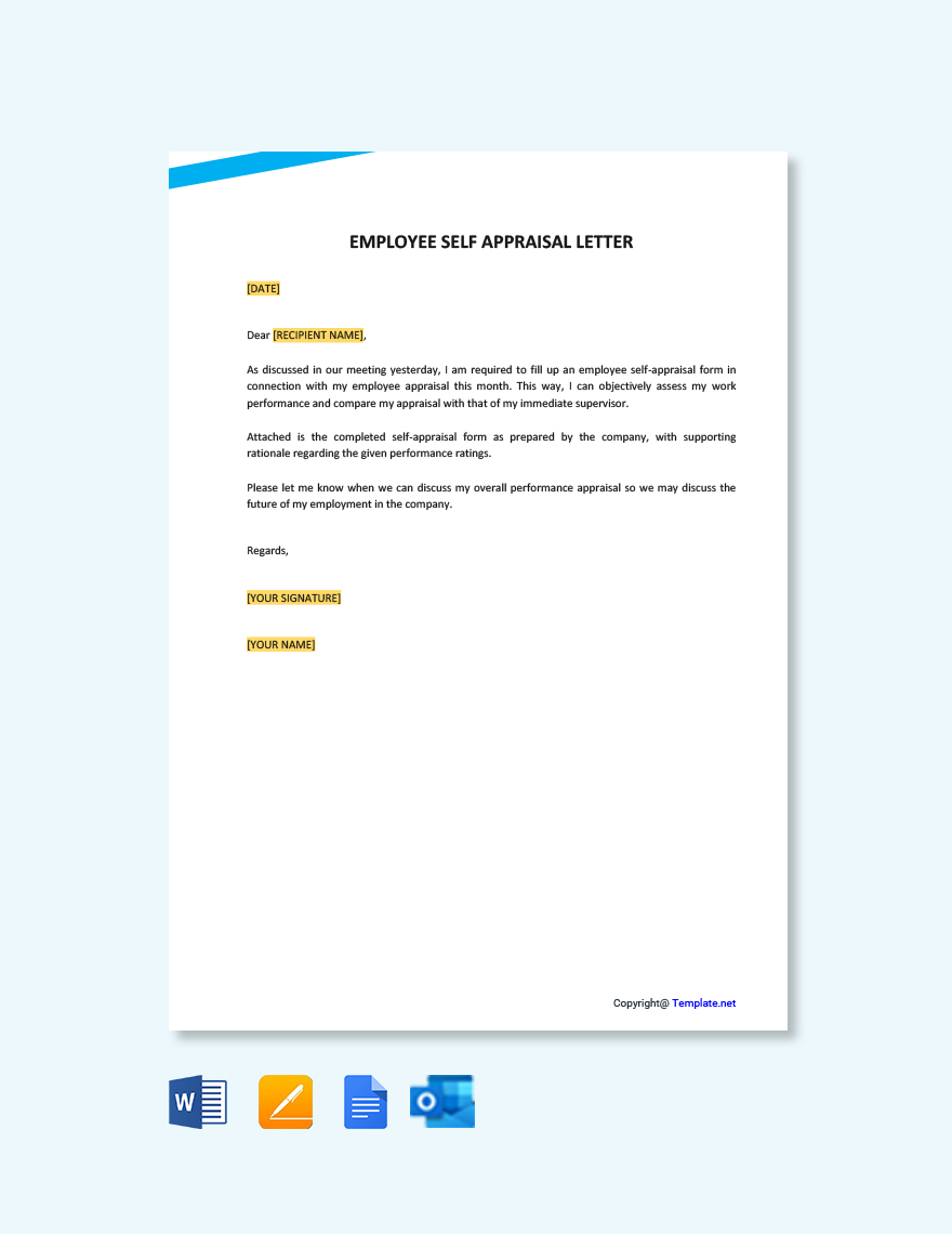 Employee Self Appraisal Letter in Google Docs, Word, Pages, Outlook, PDF - Download | Template.net