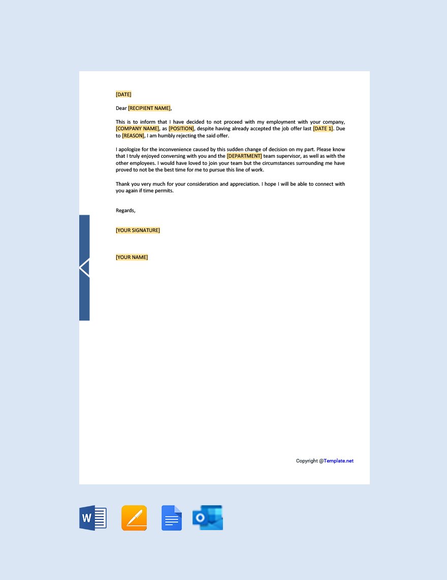 Free Offer Rejection Letter After Accepting Template