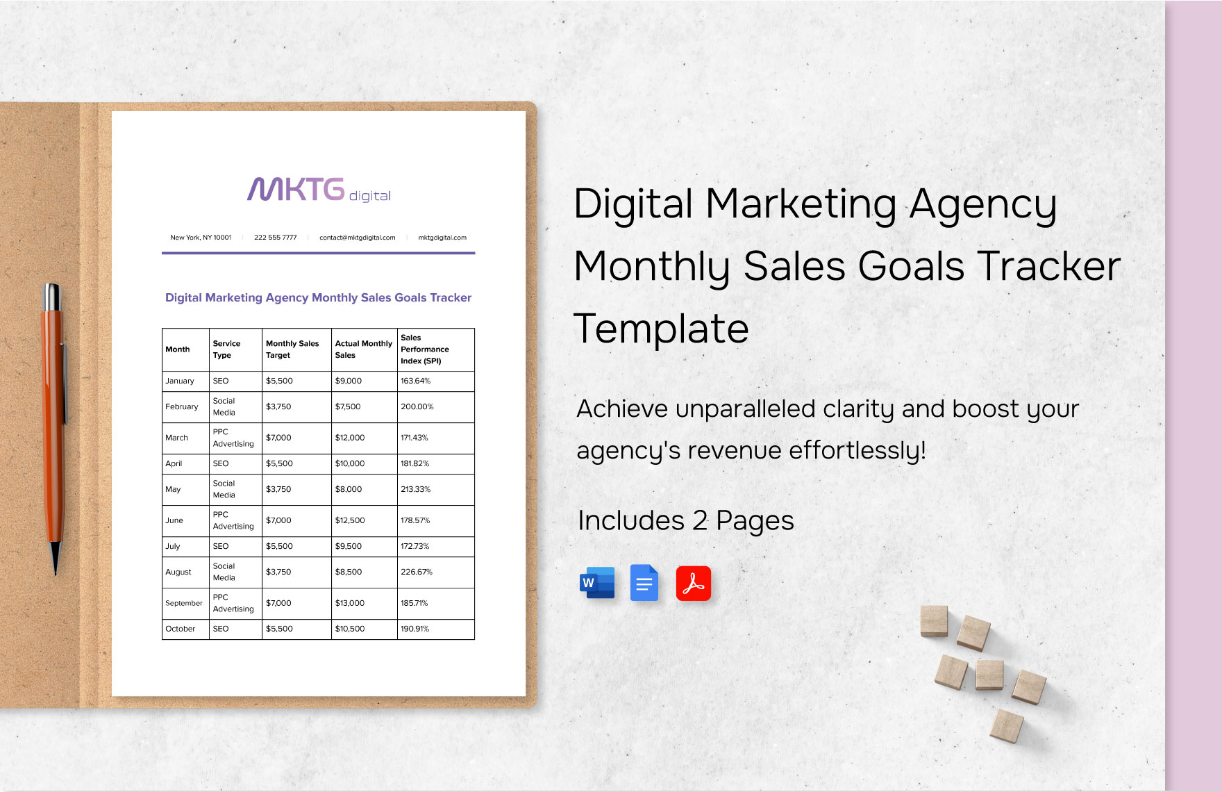 Digital Marketing Agency Monthly Sales Goals Tracker Template