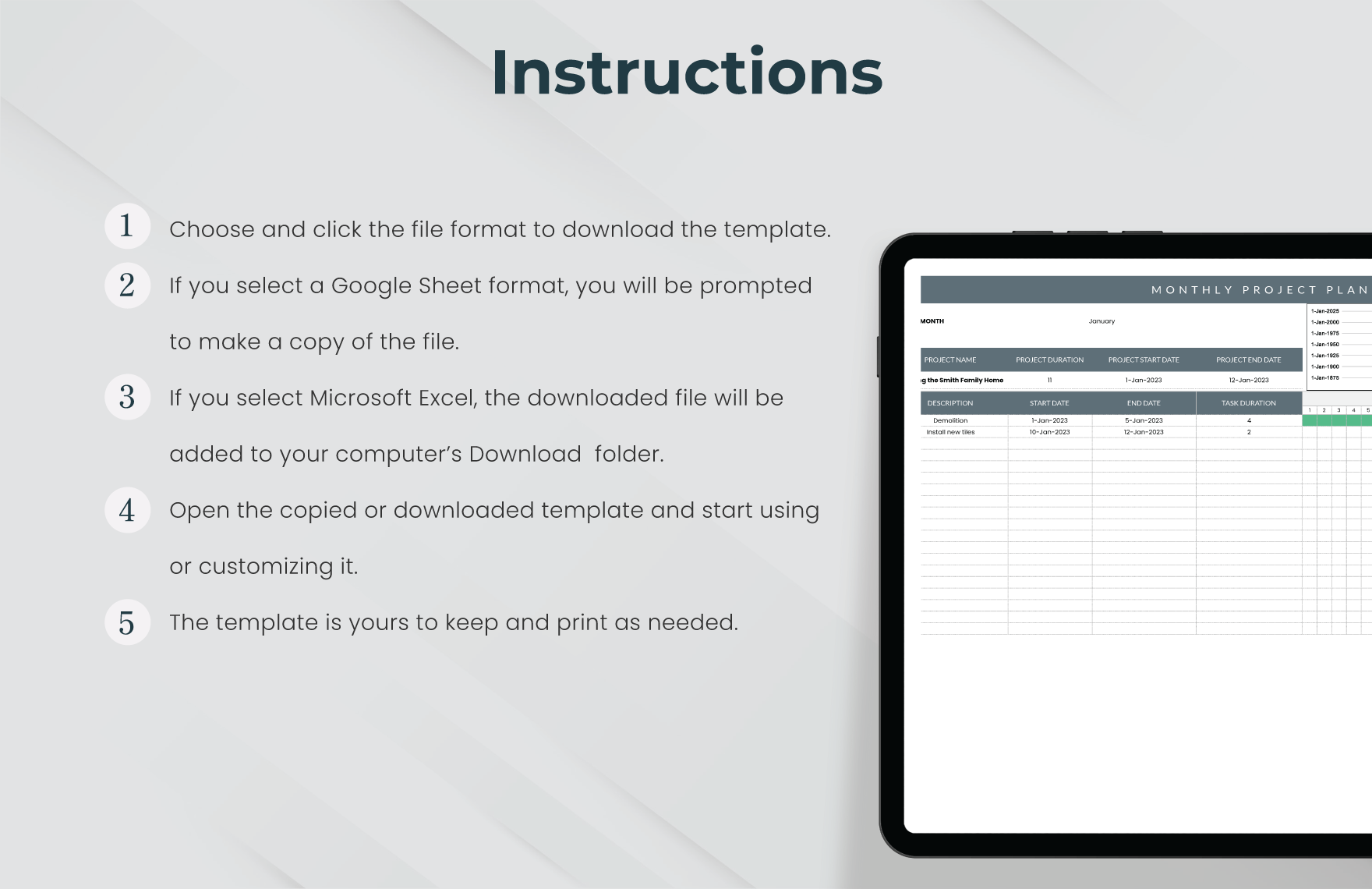 Monthly project plan template download in excel google sheets