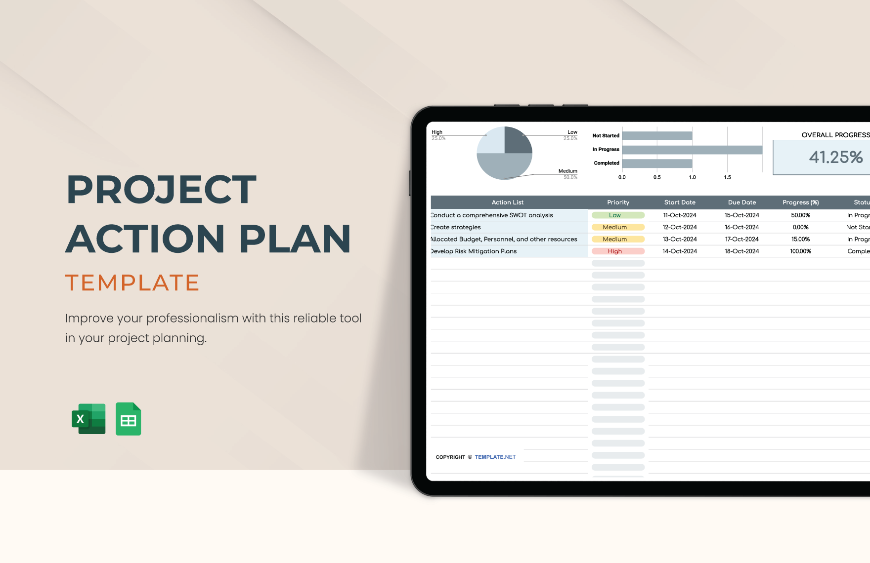 Free Project Action Plan Template in Excel, Google Sheets