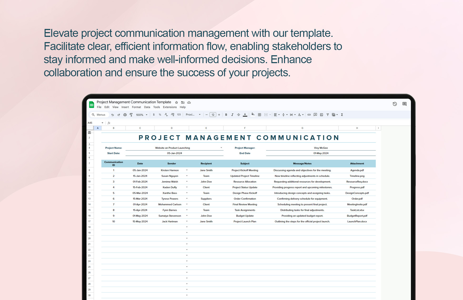 Project Management Communication Template