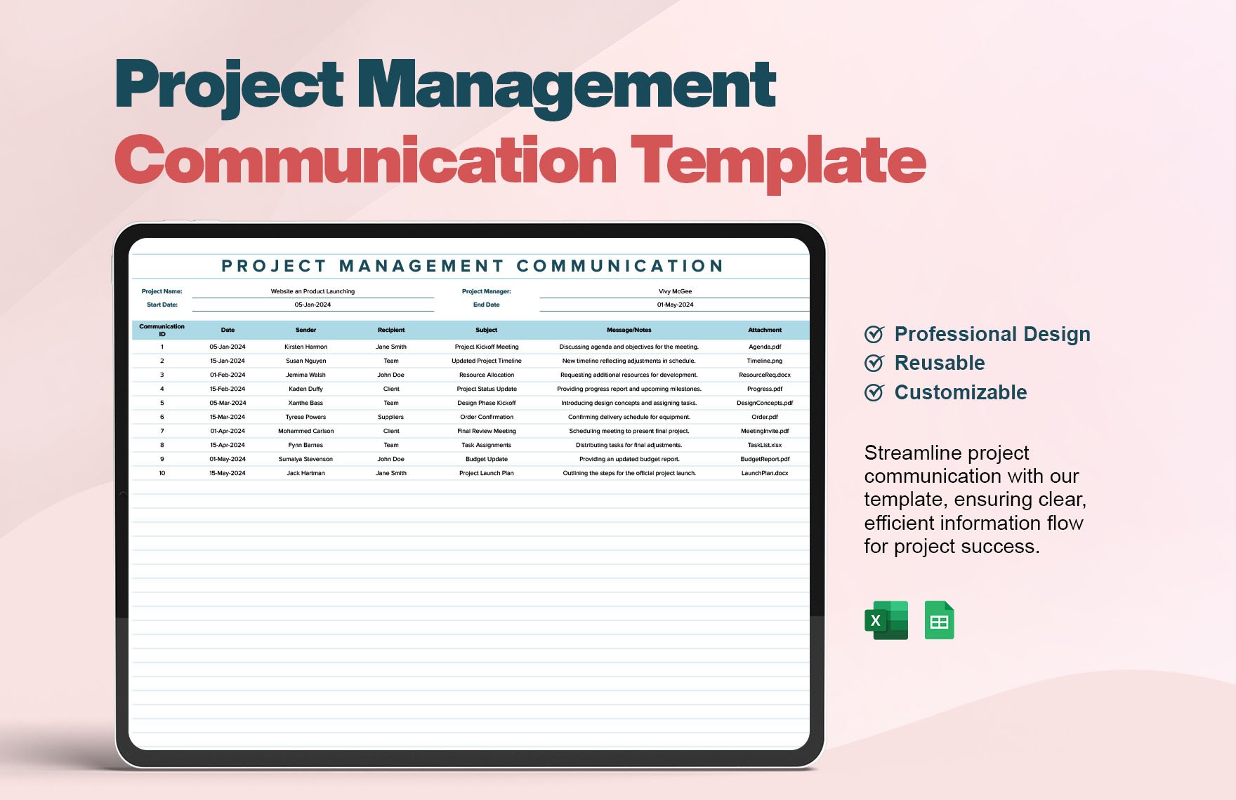 Project Management Communication Template