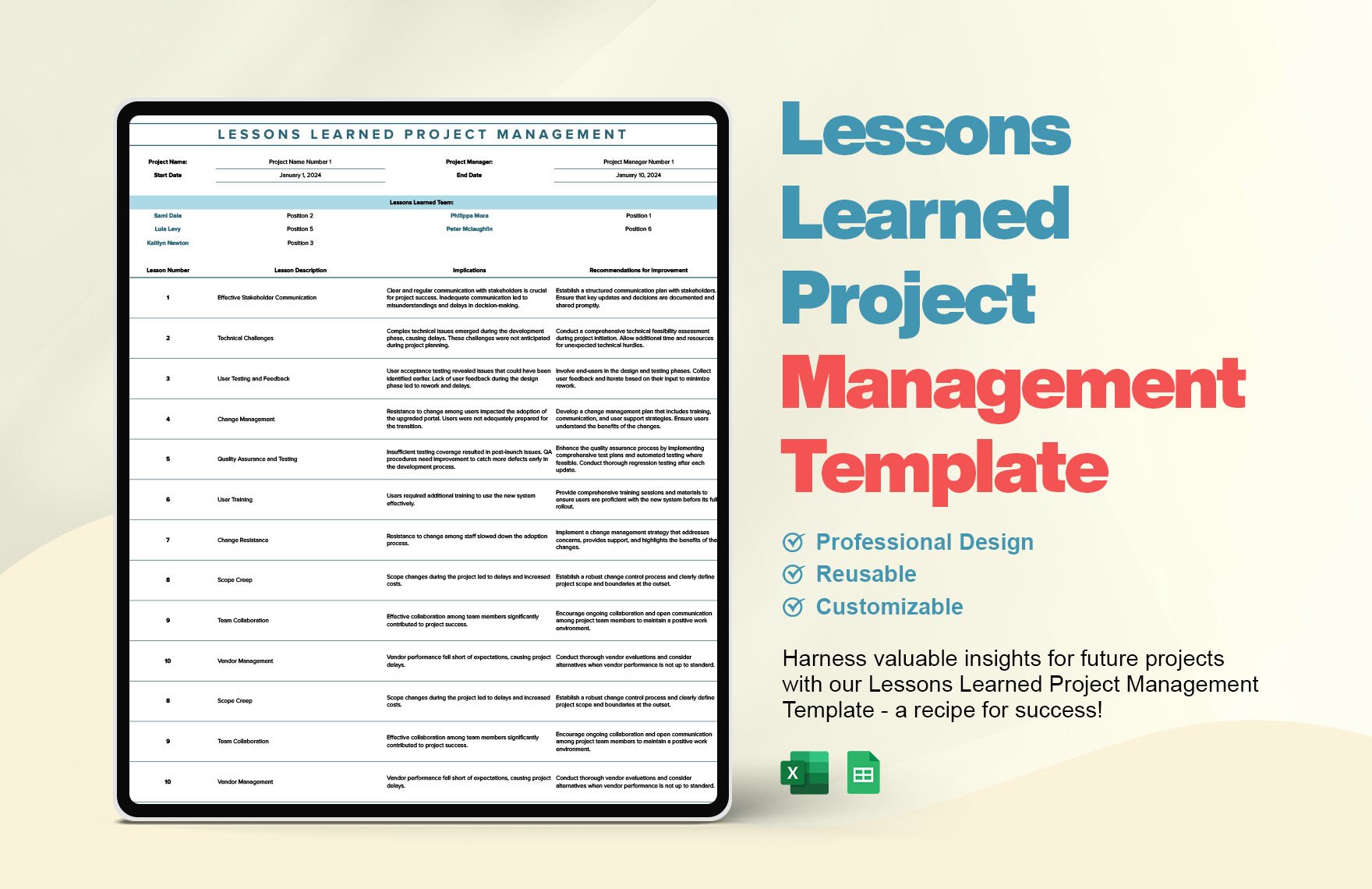 Lessons Learned Project Management Template