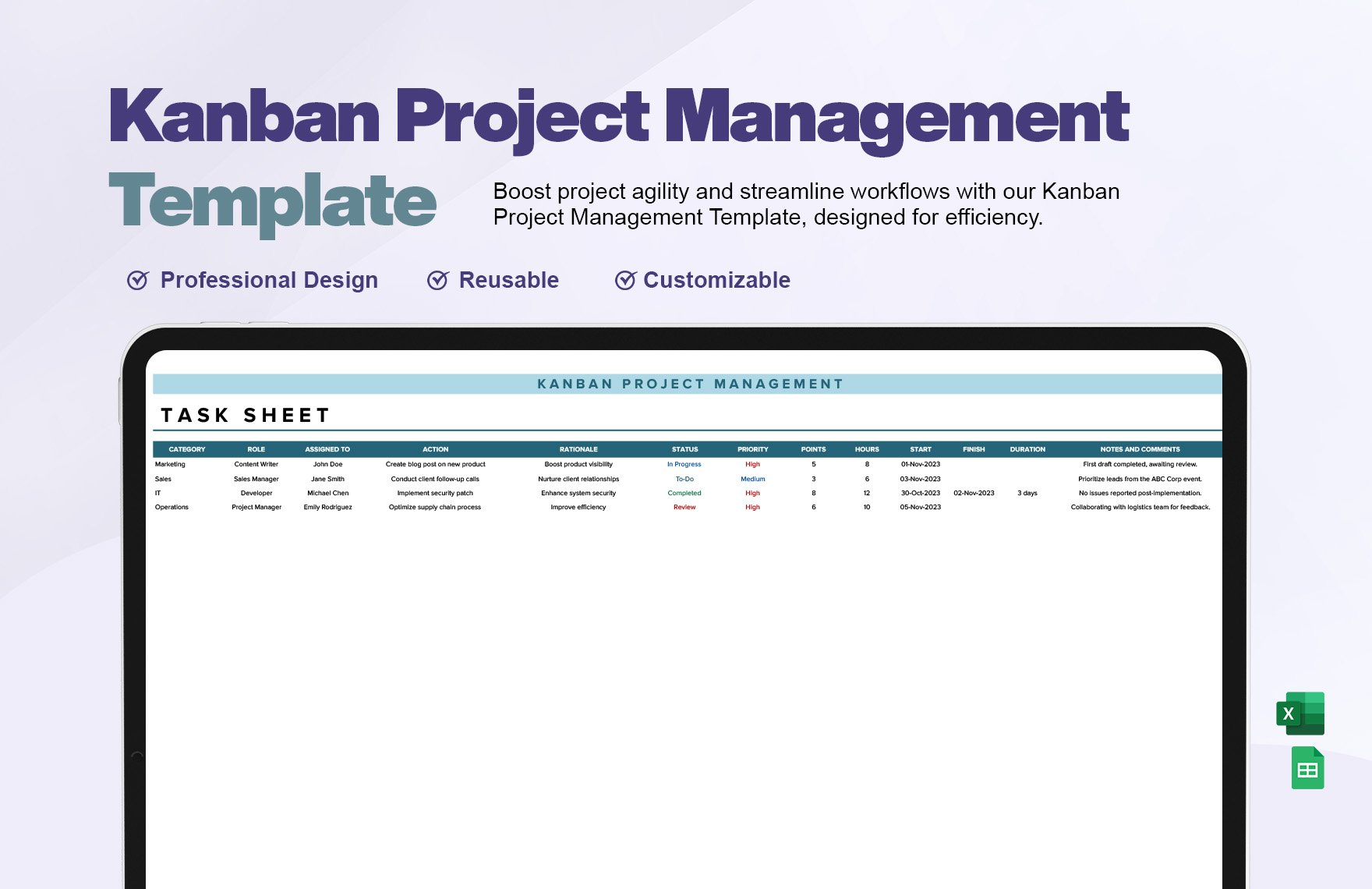 Free Kanban Project Management Template in Excel, Google Sheets
