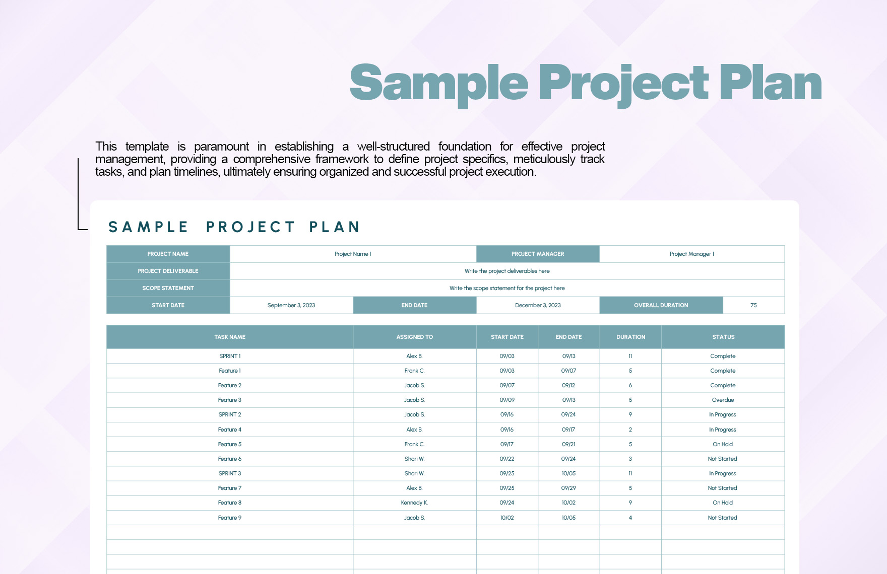 Sample Project Plan Template In Excel Google Sheets Download 