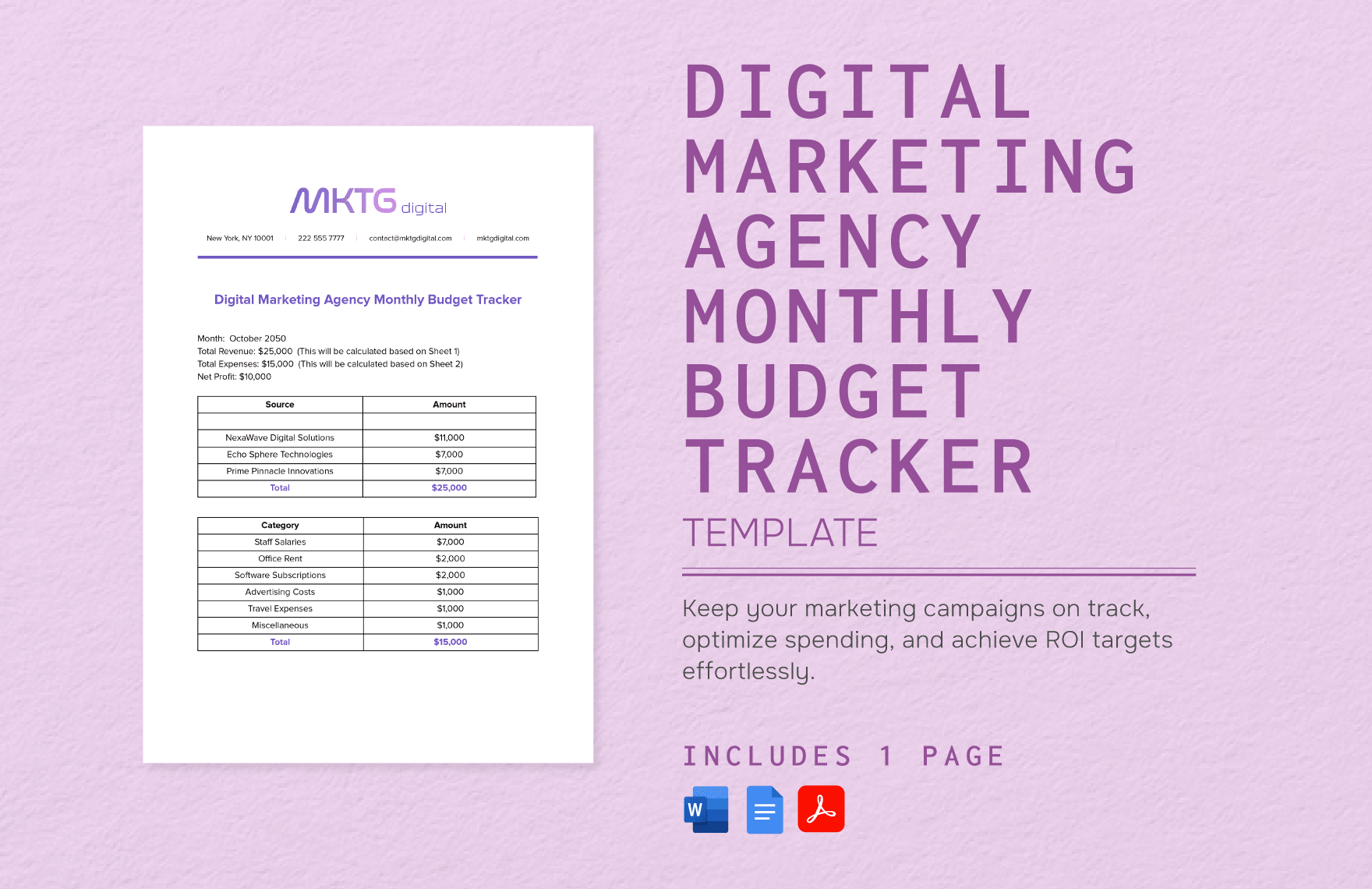 Digital Marketing Agency Monthly Budget Tracker Template