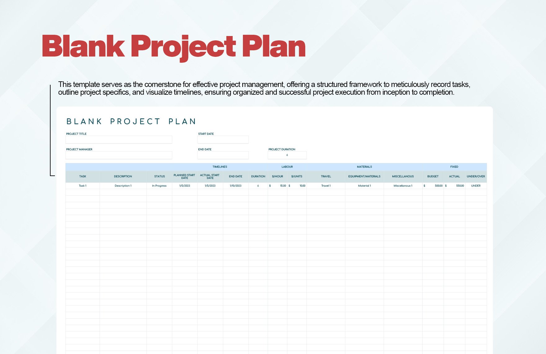 Blank Project Plan Template