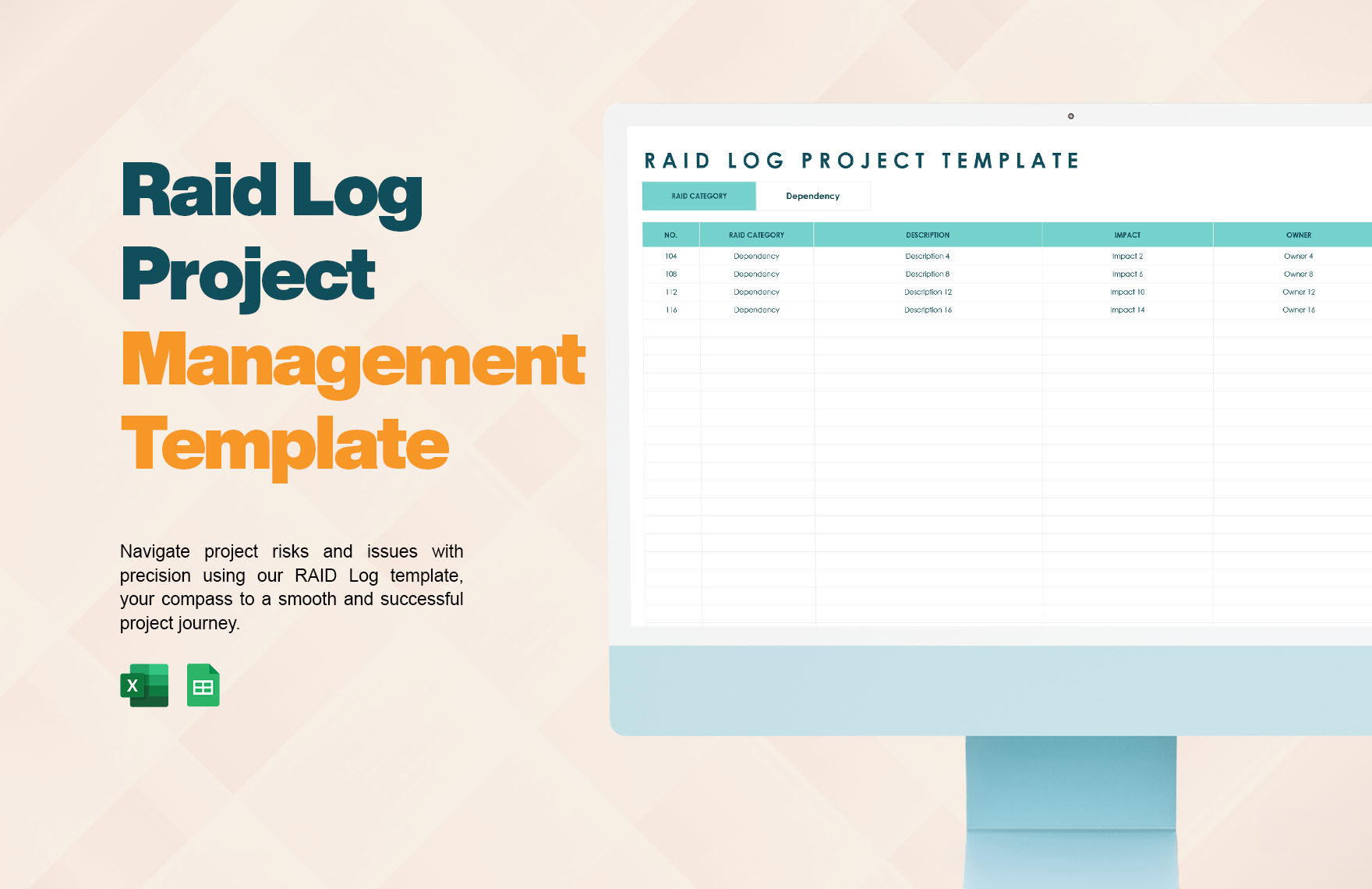 Raid Log Project Management Template in Excel, Google Sheets