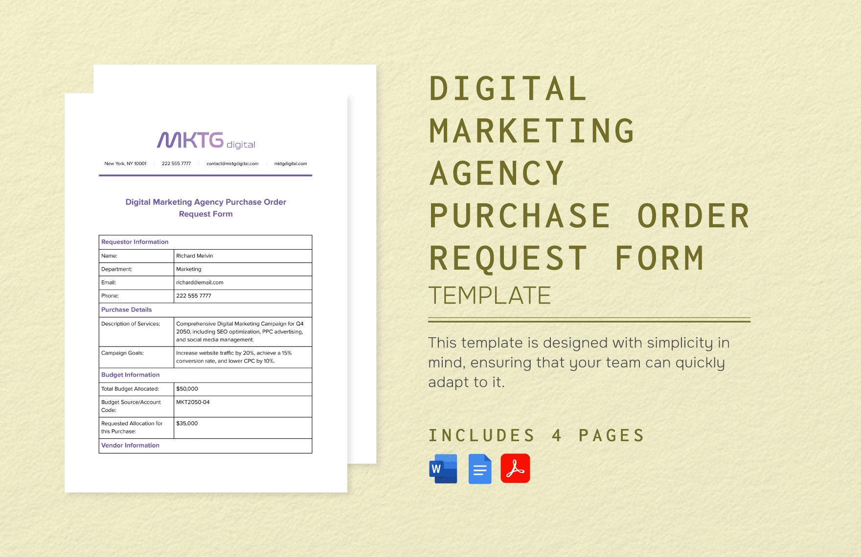 Digital Marketing Agency Purchase Order Request Form Template