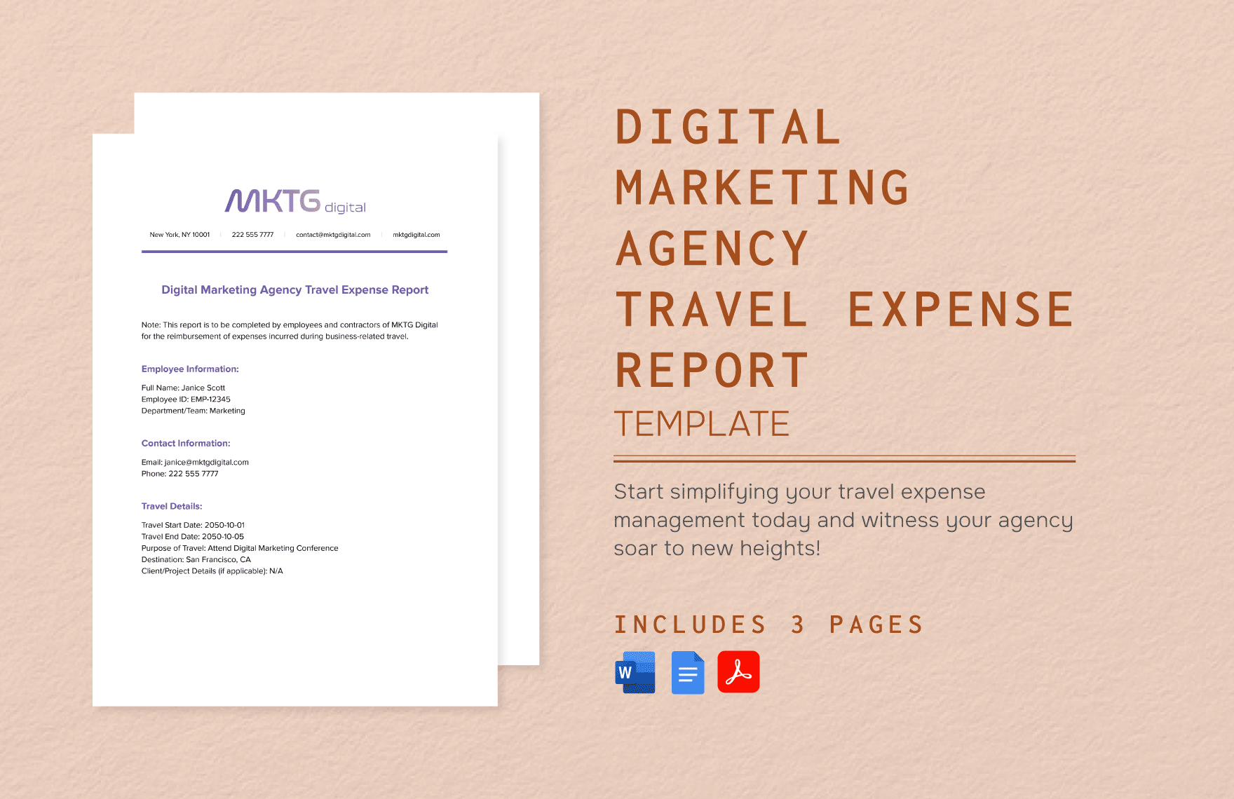 Digital Marketing Agency Travel Expense Report Template
