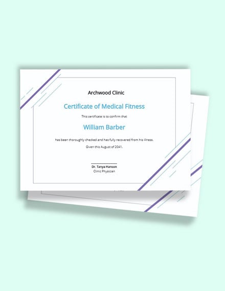 Free Medical Fitness Certificate Template - Google Docs, Illustrator, InDesign, Word, Apple Pages, PSD, Publisher