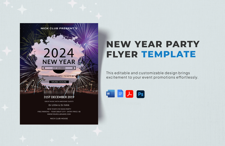New Year Party Flyer Template in Word, Google Docs, PDF, PSD, Apple Pages