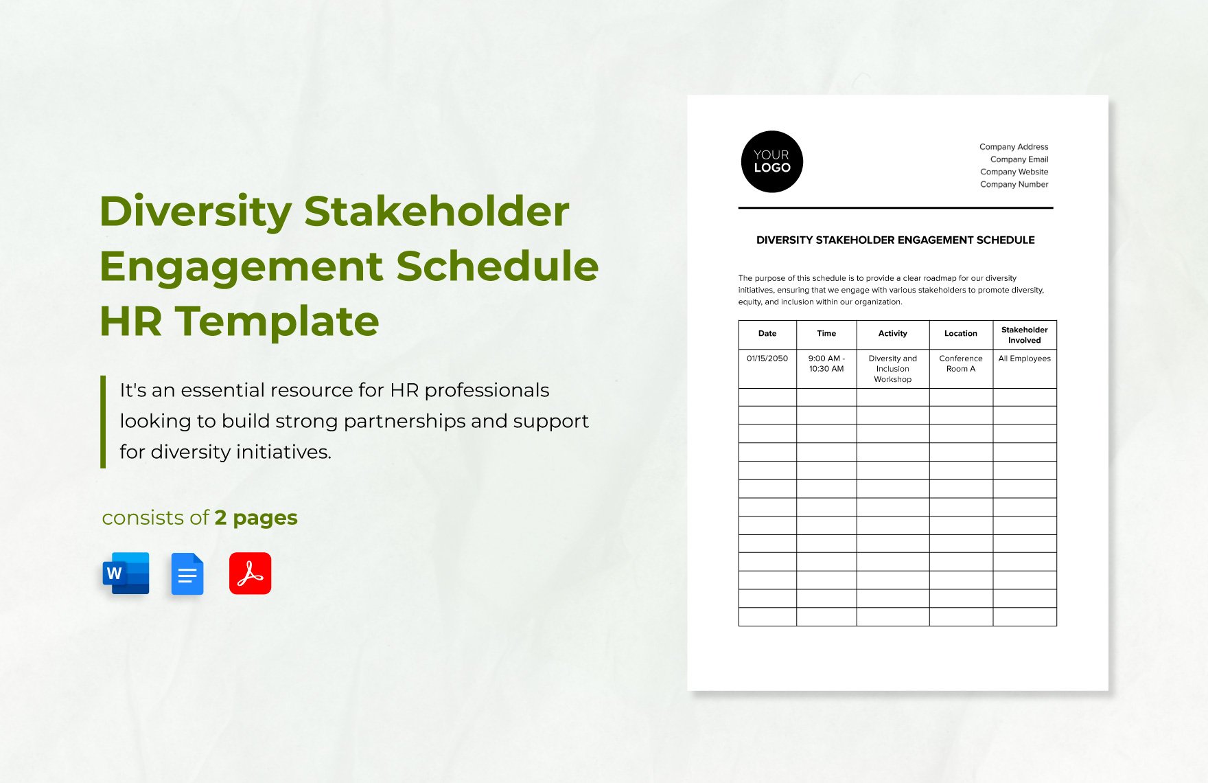 Diversity Stakeholder Engagement Schedule HR Template in Word, Google Docs, PDF
