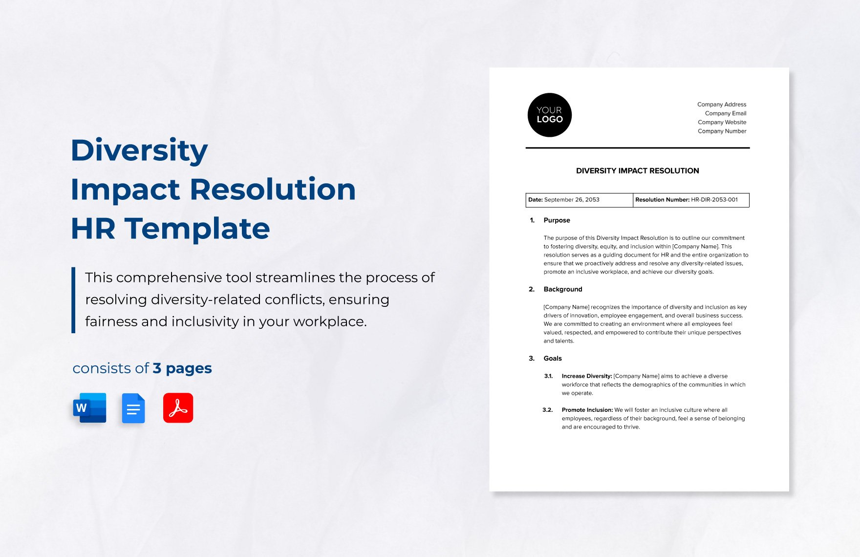 Diversity Impact Resolution HR Template in Word, Google Docs, PDF