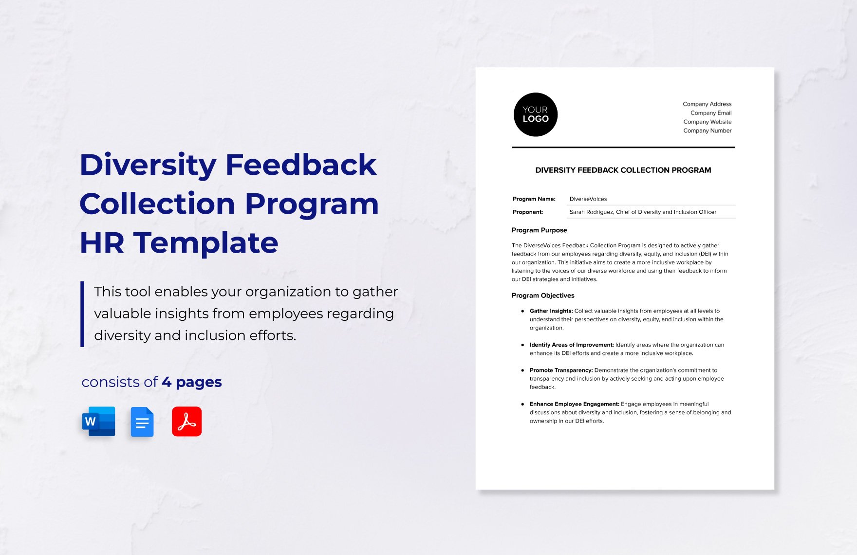 Diversity Feedback Collection Program HR Template in Word, Google Docs, PDF