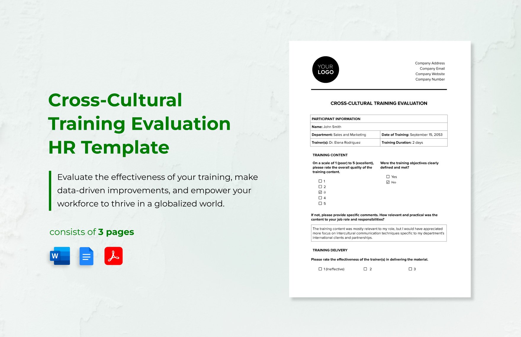 Cross-Cultural Training Evaluation HR Template in Word, Google Docs, PDF