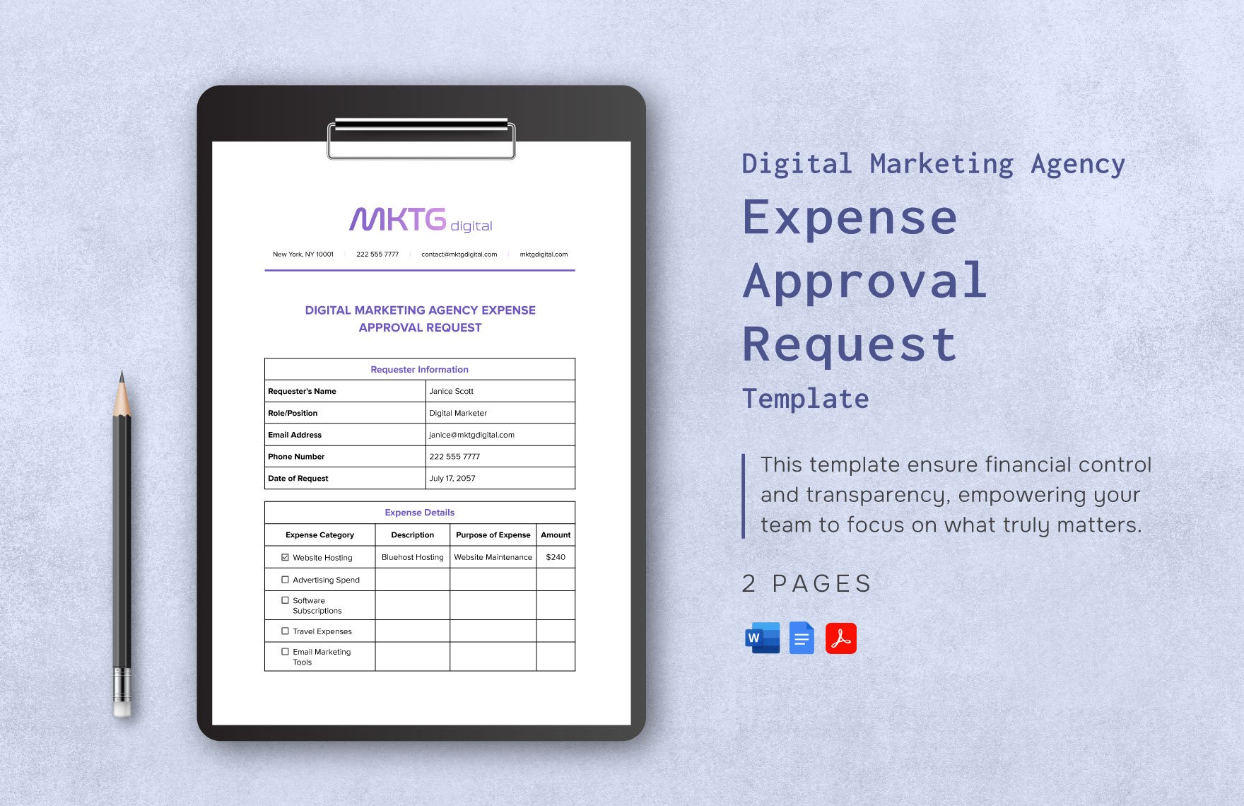 Digital Marketing Agency Expense Approval Request Template in Word, Google Docs, PDF