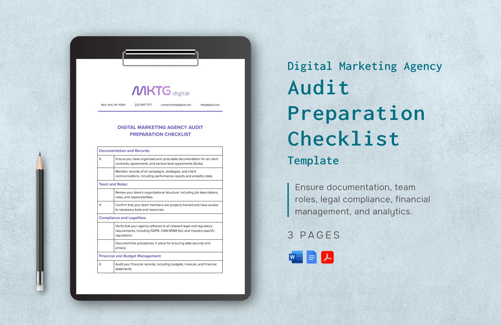 Digital Marketing Agency Audit Preparation Checklist Template in Word, Google Docs, PDF