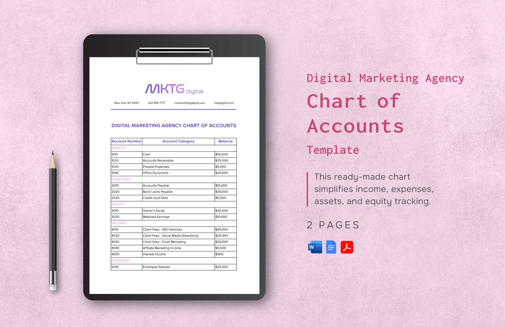 Digital Marketing Agency Chart of Accounts Template in Word, Google Docs, PDF