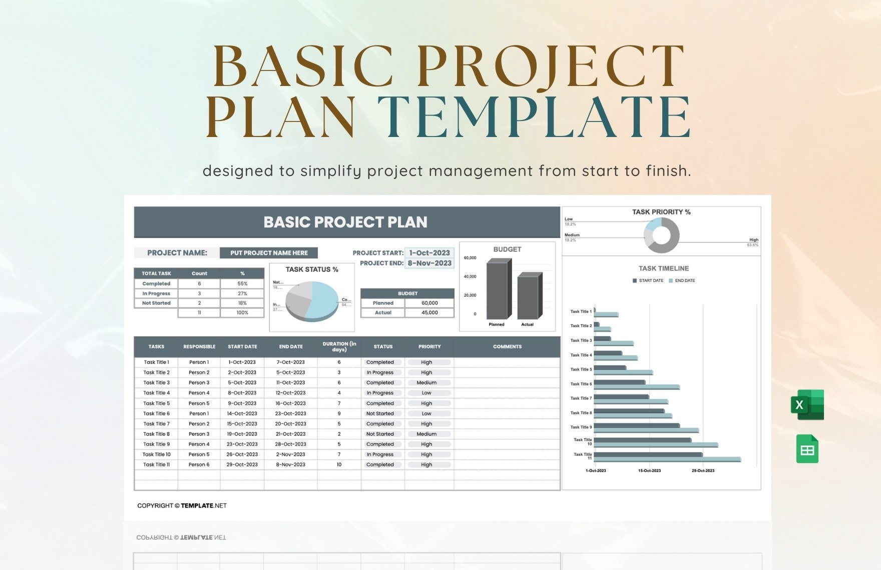 Free Basic Project Plan Template in Excel, Google Sheets
