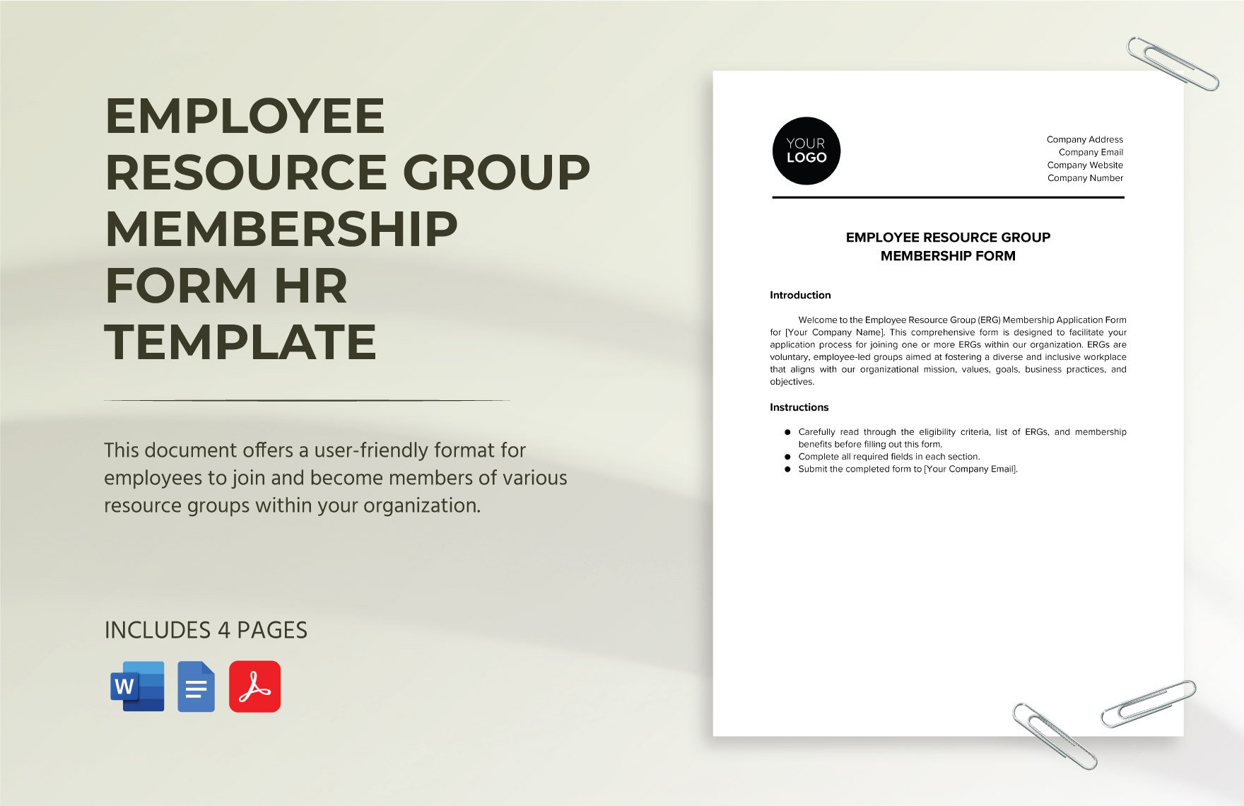 Employee Resource Group Membership Form HR Template in Word, Google Docs, PDF