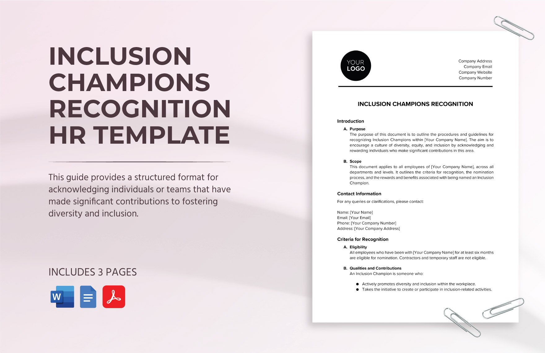 Inclusion Champions Recognition HR Template in Word, Google Docs, PDF