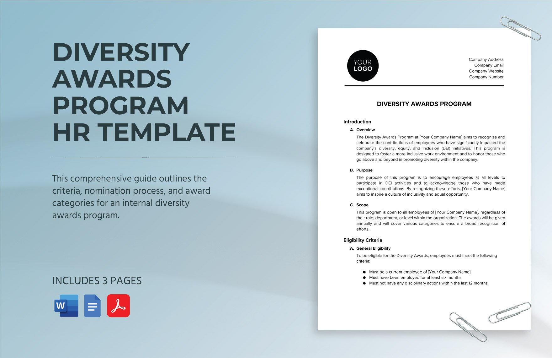 Diversity Awards Program HR Template in Word, Google Docs, PDF