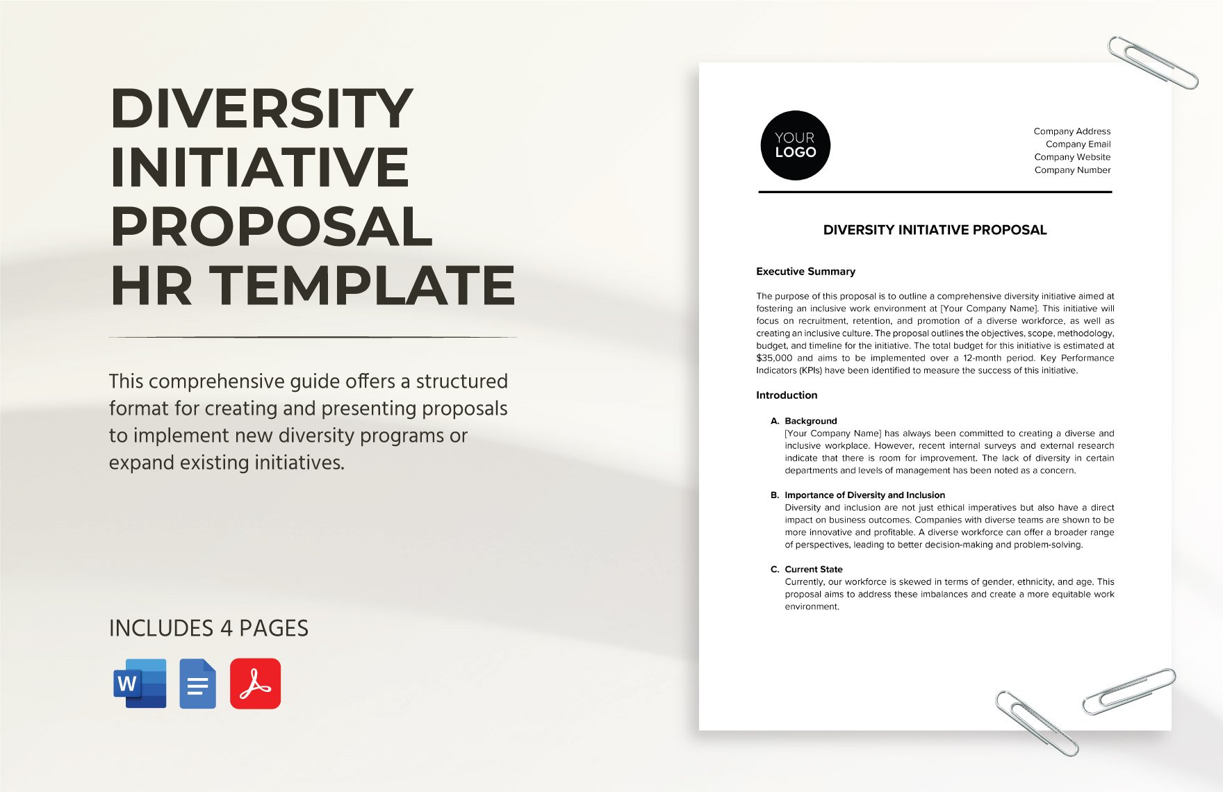 Diversity Initiative Proposal HR Template in Word, Google Docs, PDF